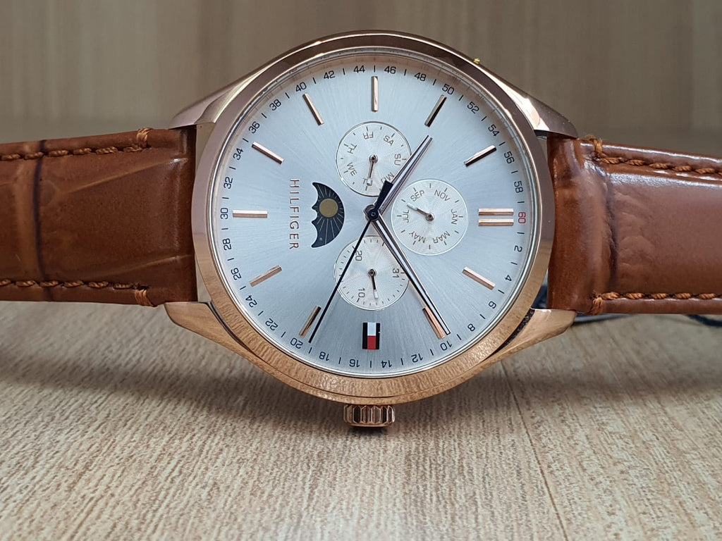 Tommy Hilfiger Oliver Chronograph White Dial Brown Leather Strap Watch for Men - 1791306 Buy Now By Tommy Hilfiger