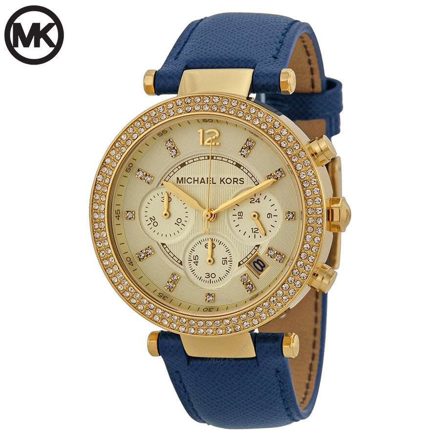 Michael Kors Parker Gold Dial Blue Leather Strap Watch for Women - MK2280 Buy Now By Michael Kors