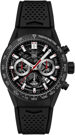 Tag Heuer Carrera Chronograph Steel & Ceramic Black Dial Black Rubber Strap Watch for Men - CBG2090.FT6145 Buy Now By Tag Heuer