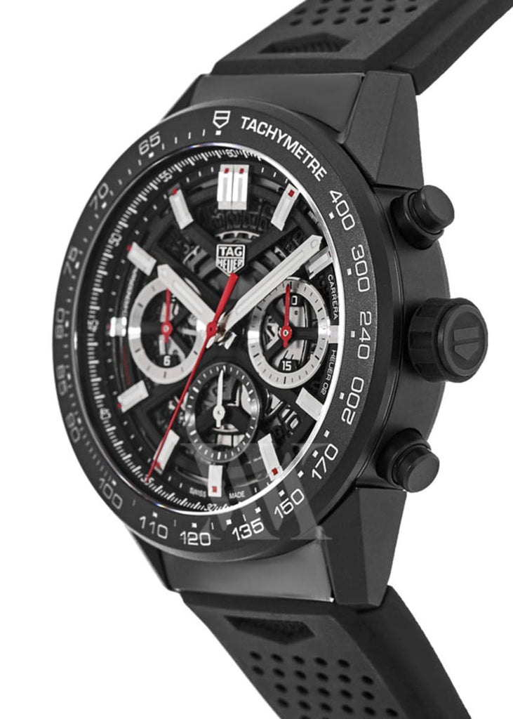 Tag Heuer Carrera Chronograph Steel & Ceramic Black Dial Black Rubber Strap Watch for Men - CBG2090.FT6145 Buy Now By Tag Heuer