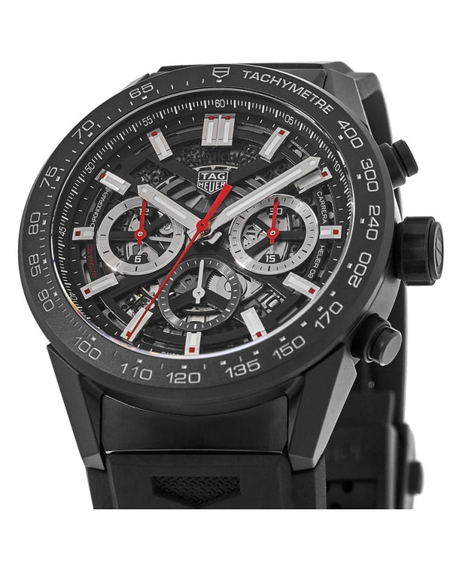 Tag Heuer Carrera Chronograph Steel & Ceramic Black Dial Black Rubber Strap Watch for Men - CBG2090.FT6145 Buy Now By Tag Heuer