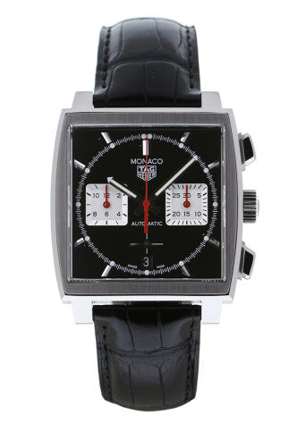Tag Heuer Monaco Automatic Chronograph Black Dial Black Leather Strap Watch for Men - CBL2113.FC6177 Buy Now By Tag Heuer