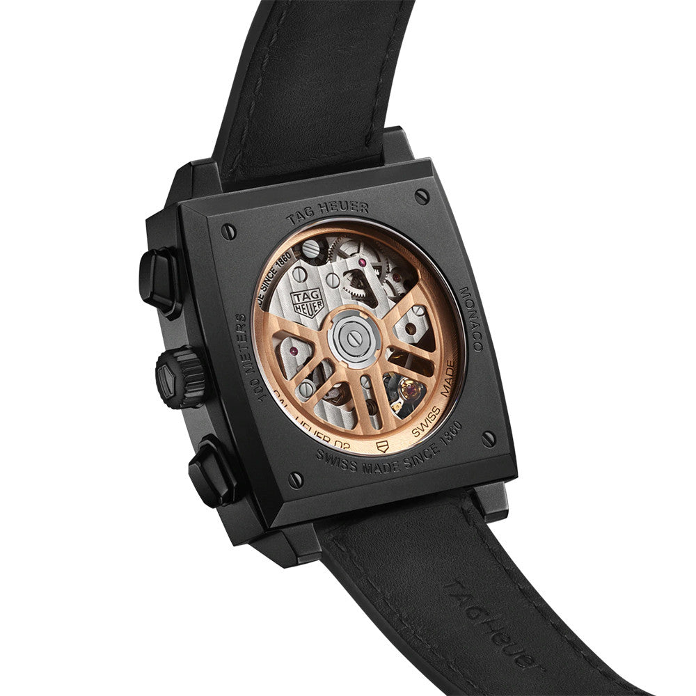 Tag Heuer Monaco Automatic Chronograph Black Dial Black Leather Strap Watch for Men - CBL2180.FC6497 Buy Now By Tag Heuer