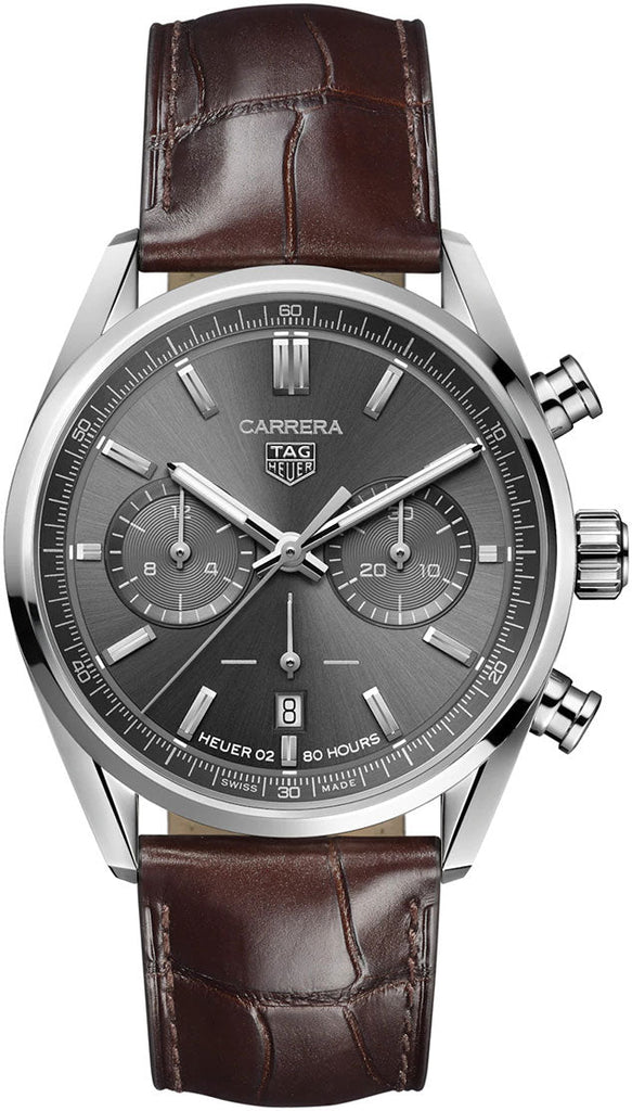Tag Heuer Carrera Chronograph Grey Dial Brown Leather Strap Watch for Men - CBN2012.FC6483 Buy Now By Tag Heuer