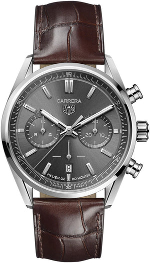 Tag Heuer Carrera Chronograph Grey Dial Brown Leather Strap Watch for Men - CBN2012.FC6483 Buy Now By Tag Heuer