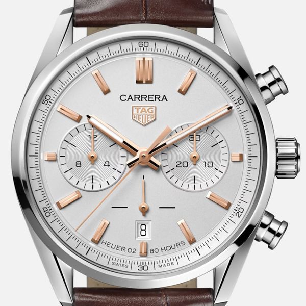 Tag Heuer Carrera Chronograph White Dial Brown Leather Strap Watch for Men - CBN2013.FC6483 Buy Now By Tag Heuer