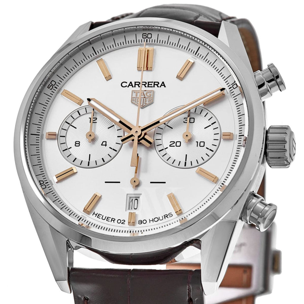 Tag Heuer Carrera Chronograph White Dial Brown Leather Strap Watch for Men - CBN2013.FC6483 Buy Now By Tag Heuer