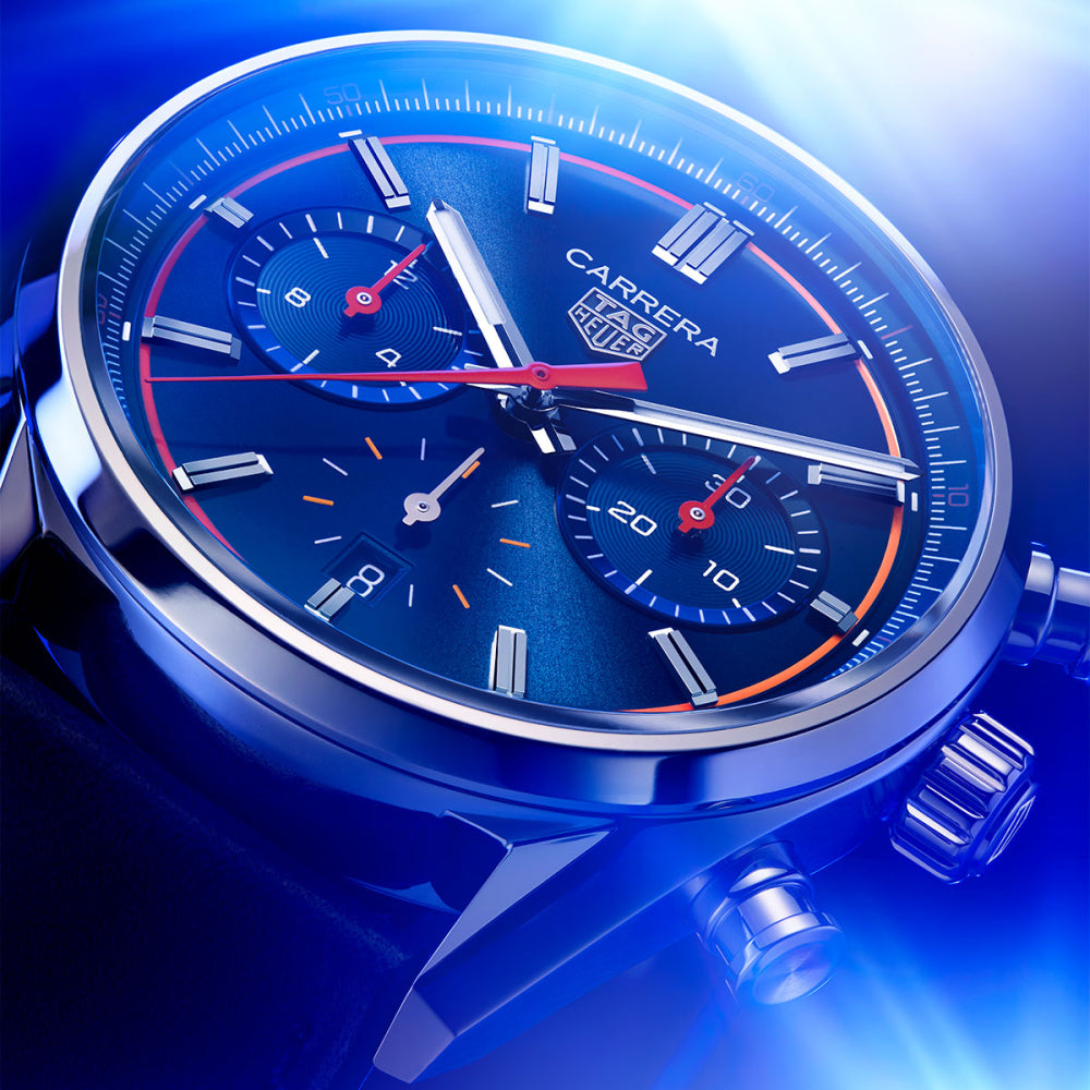 Tag Heuer Carrera Chronograph Blue Dial Blue Leather Strap Watch for Men - CBN201D.FC6543 Buy Now By Tag Heuer