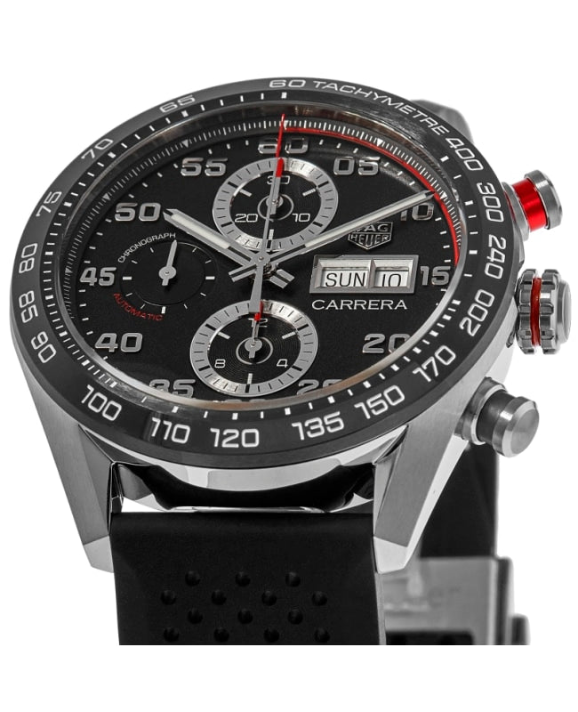 Tag Heuer Carrera Chronograph Black Dial Black Rubber Strap Watch for Men - CBN2A1AA.FT6228 Buy Now By Tag Heuer