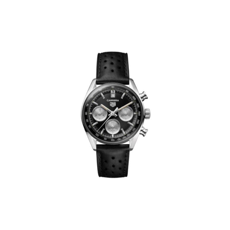 Tag Heuer Carrera Automatic Chronograph Black Dial Black Leather Strap Watch for Men - CBS2210.FC6534 Buy Now By Tag Heuer