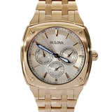 Bulova Multifunction White Dial Gold Steel Strap Watch for Men - 97C105 Buy Now By Bulova