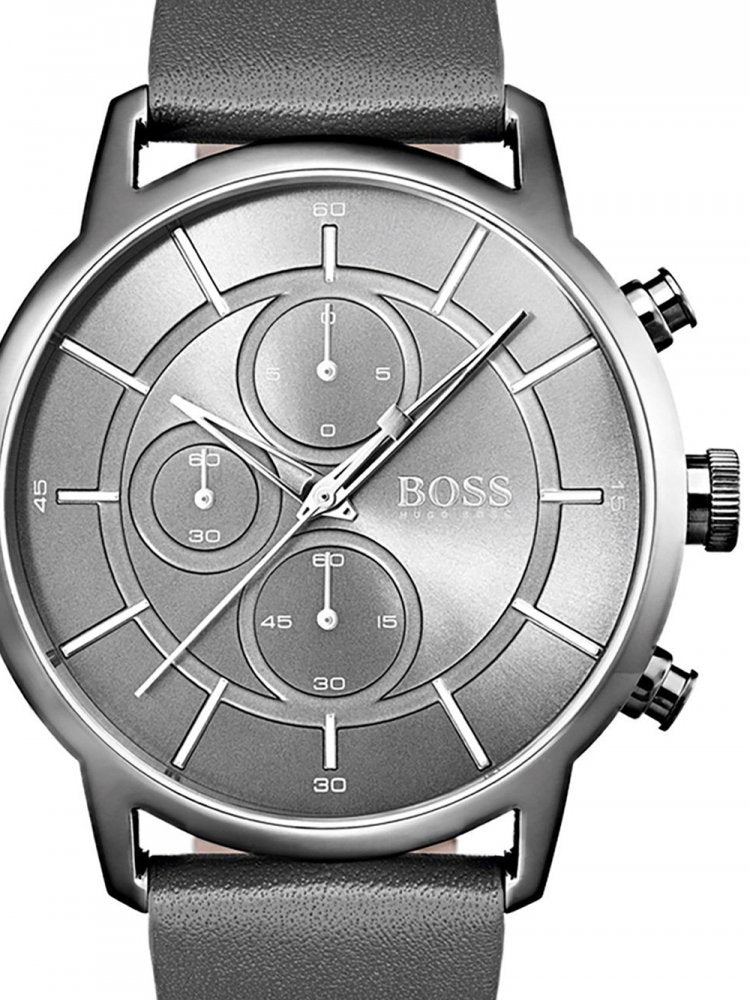 Hugo Boss Architectural Grey Dial Grey Leather Strap Watch for Men - 1513570 Buy Now By Hugo Boss