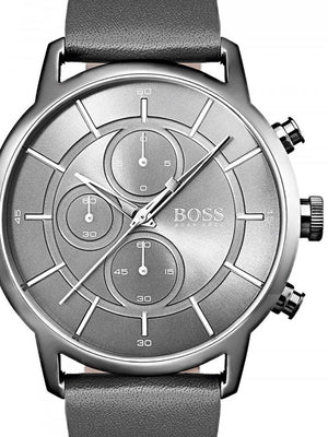 Hugo Boss Architectural Grey Dial Grey Leather Strap Watch for Men - 1513570 Buy Now By Hugo Boss