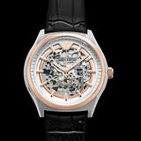 Emporio Armani Zeta Skeleton Automatic Silver Dial Black Leather Strap Watch For Men - AR60018 Buy Now By Emporio Armani