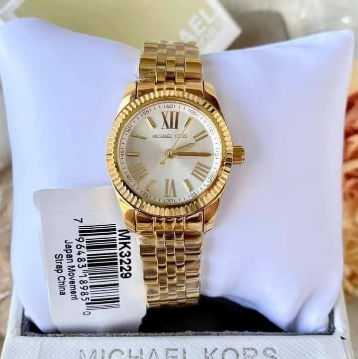 Michael Kors Lexington Quartz Silver Dial Gold Steel Strap Watch For Women - MK3229