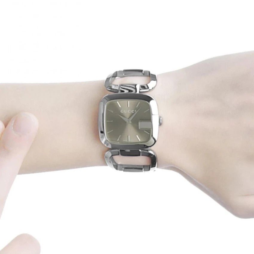 Gucci G Brown Square Brown Dial Silver Steel Strap Watch For Women - YA125402 Buy Now By Gucci