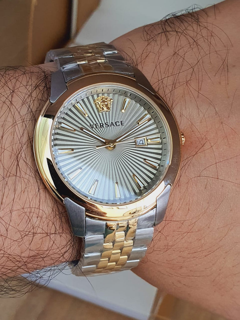 Versace V-Urban Quartz Silver Dial Two Tone Steel Strap Watch for Men - VELQ00519 Buy Now By Versace