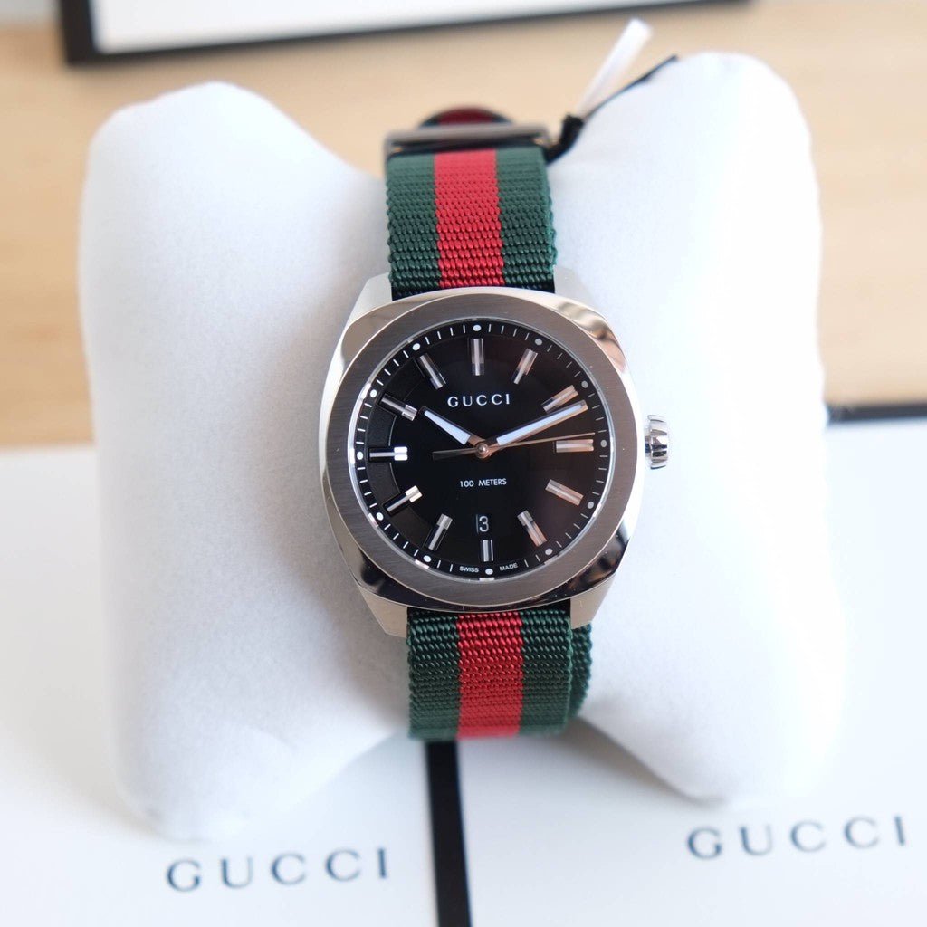 Gucci GG2570 Quartz Black Dial Green & Red Nylon Strap Watch For Men - YA142305 Buy Now By Gucci