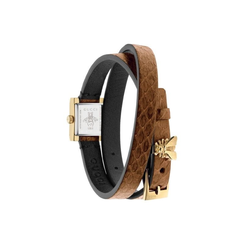 Gucci G Frame White Dial Brown Leather Strap Watch For Women - YA128523 Buy Now By Gucci