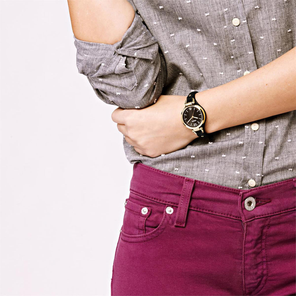 Fossil Georgia Black Dial Black Leather Strap Watch for Women - ES3148 Buy Now By Fossil