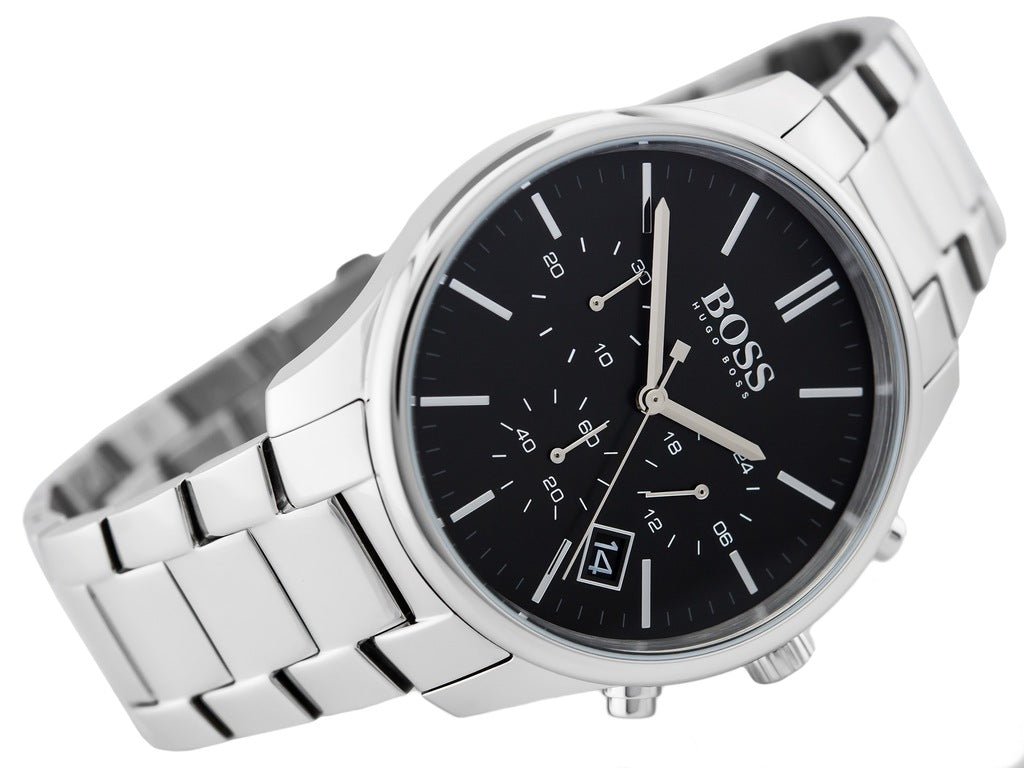 Hugo Boss Commander Black Dial Silver Steel Strap Watch for Men - 1513433 Buy Now By Hugo Boss