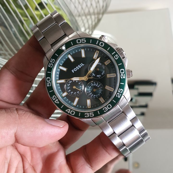 Fossil Bannon Chronograph Green Dial Silver Steel Strap Watch for Men - BQ2492 Buy Now By Fossil