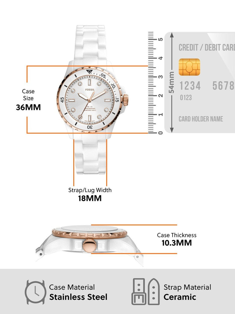 Fossil FB-01 Analog White Dial White Ceramic Strap Watch for Women - CE1107 Buy Now By Fossil