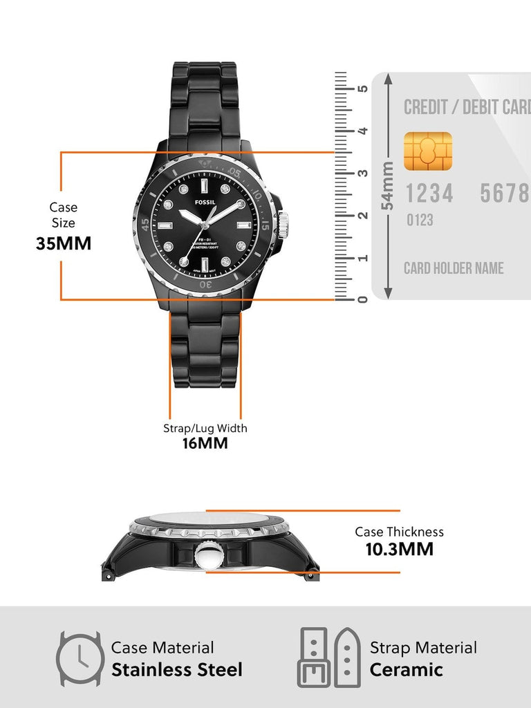 Fossil FB-01 Three-Hand Black Dial Black Ceramic Strap Watch for Women - CE1108 Buy Now By Fossil