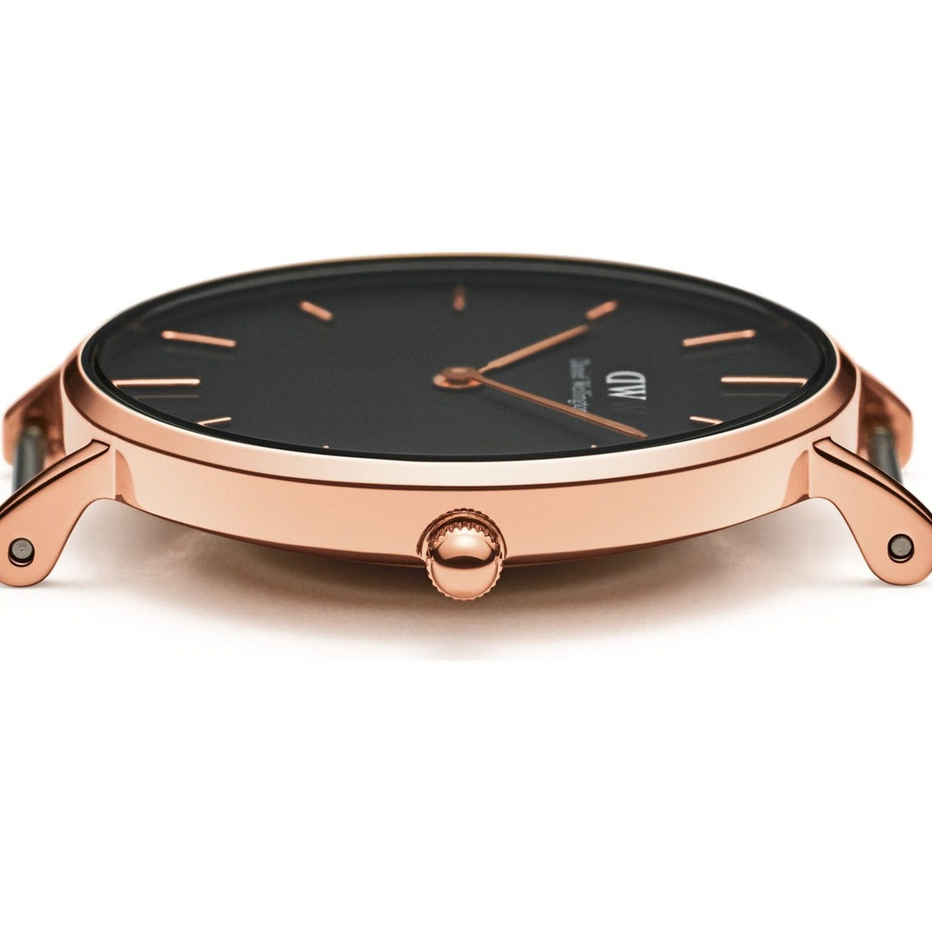Daniel Wellington Classic Melrose Black Dial Rose Gold Mesh Bracelet Watch For Women - DW00100161 Buy Now By Daniel Wellington