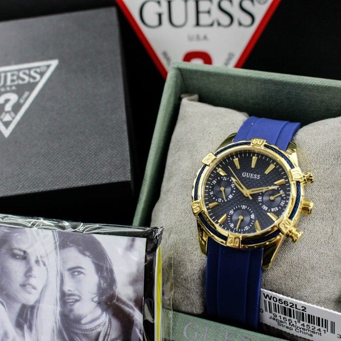 Guess Catalina Blue Gold Tone Blue Silicone Strap Watch For Women - W0562L2 Buy Now By Guess