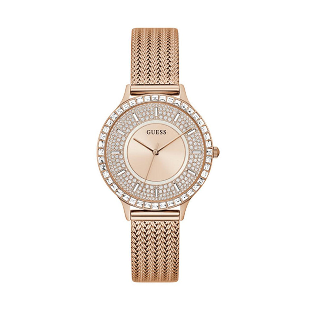 Guess Soiree Diamonds Rose Gold Dial Rose Gold Mesh Bracelet Watch for Women - GW0402L3 Buy Now By Guess