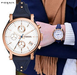 Fossil Original Boyfriend Chronograph White Dial Navy Blue Leather Strap Watch for Women - ES3838 Buy Now By Fossil