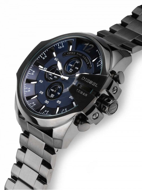 Diesel Mega Chief Chronograph Blue Dial Black Steel Strap Watch For Men - DZ4329 Buy Now By Diesel