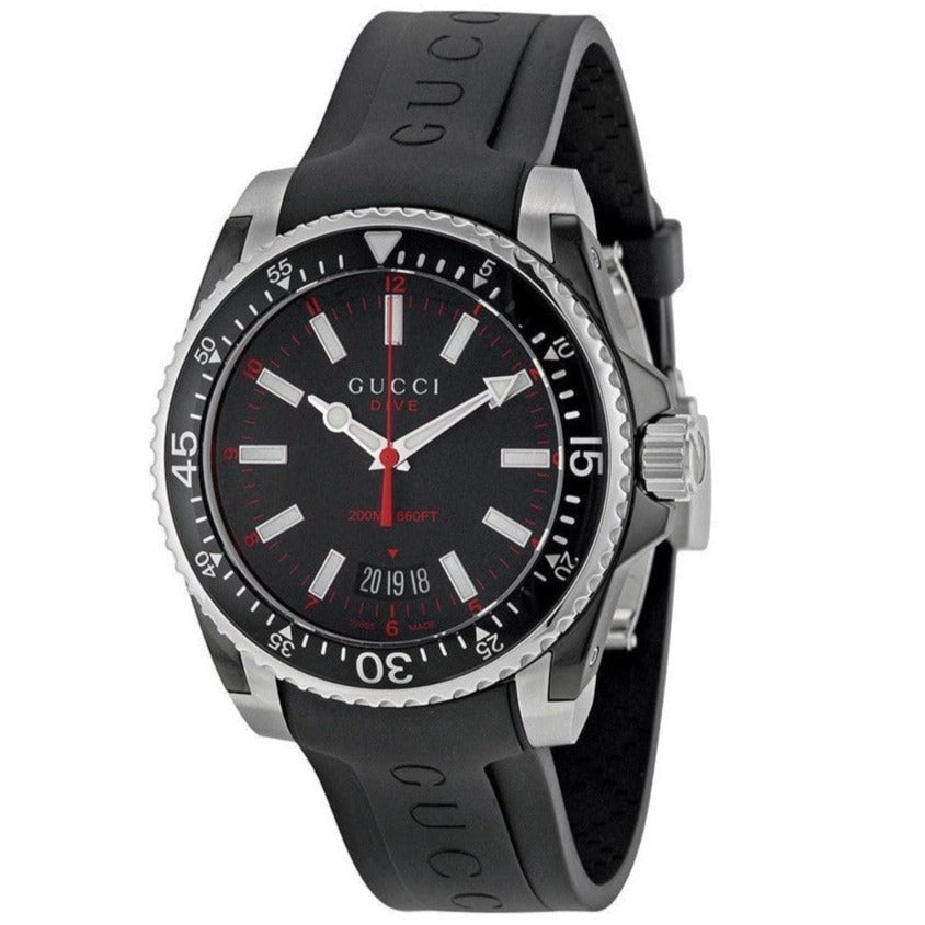 Gucci Dive Quartz Black Dial Black Rubber Strap Watch For Men - YA136303 Buy Now By Gucci