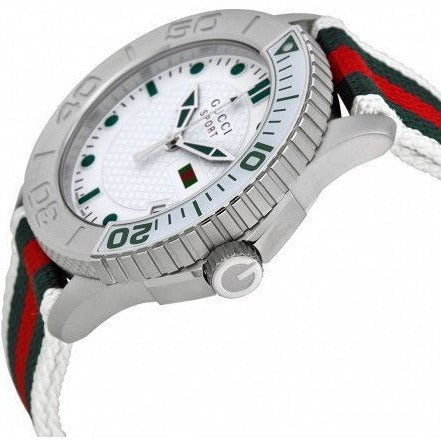 Gucci G Timeless White Dial Two Tone Nylon Strap Watch For Men - YA126231 Buy Now By Gucci