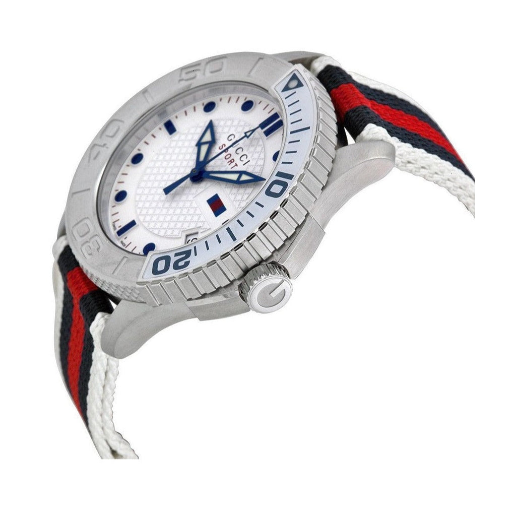 Gucci G Timeless Quartz White Dial Two Tone Nylon Strap Watch for Men - YA126239 Buy Now By Gucci