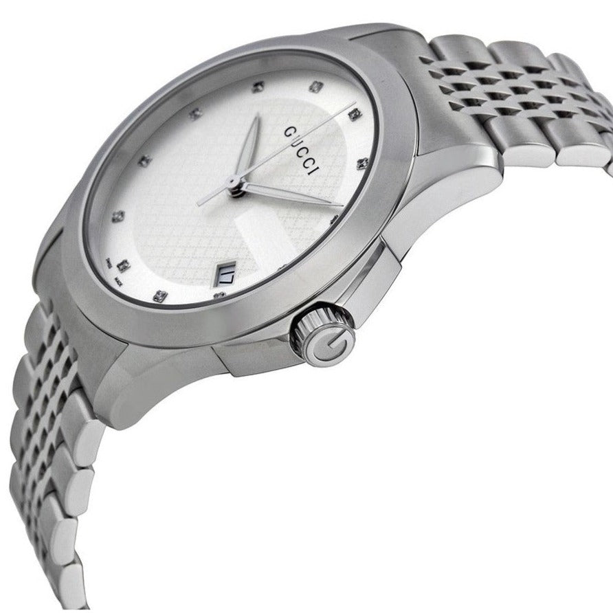 Gucci G Timeless Diamonds Silver Dial Silver Steel Strap Watch For Men - YA126404 Buy Now By Gucci