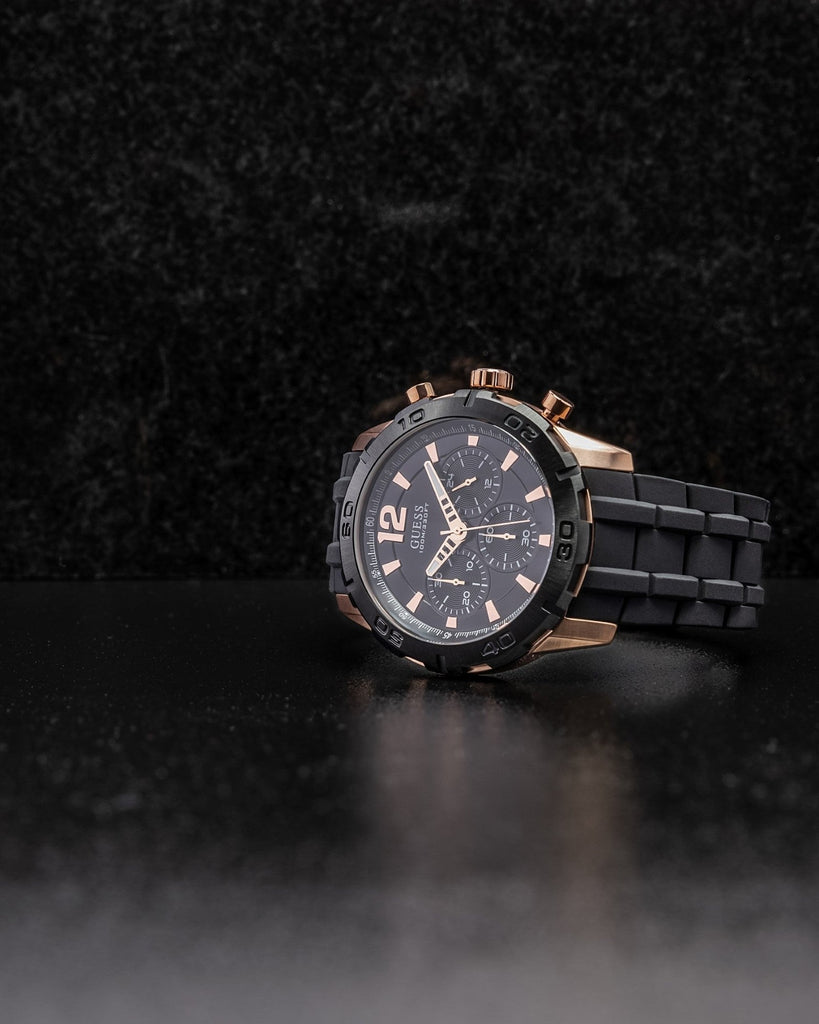 Guess Caliber Chronograph Black Dial Black Rubber Strap Watch for Men - W0864G2 Buy Now By Guess