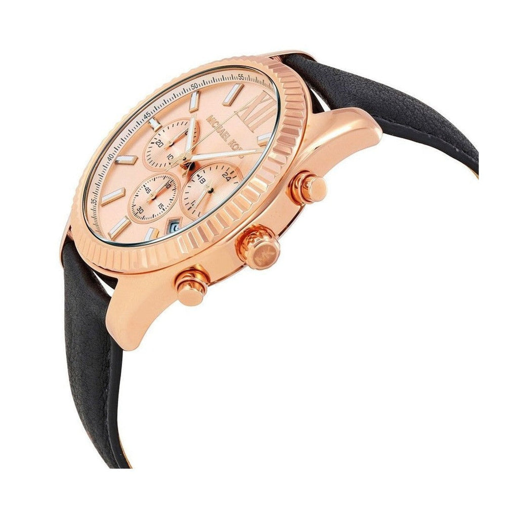 Michael Kors Lexington Chronograph Rose Gold Dial Black Leather Strap Watch For Men - MK8516 Buy Now By Michael Kors