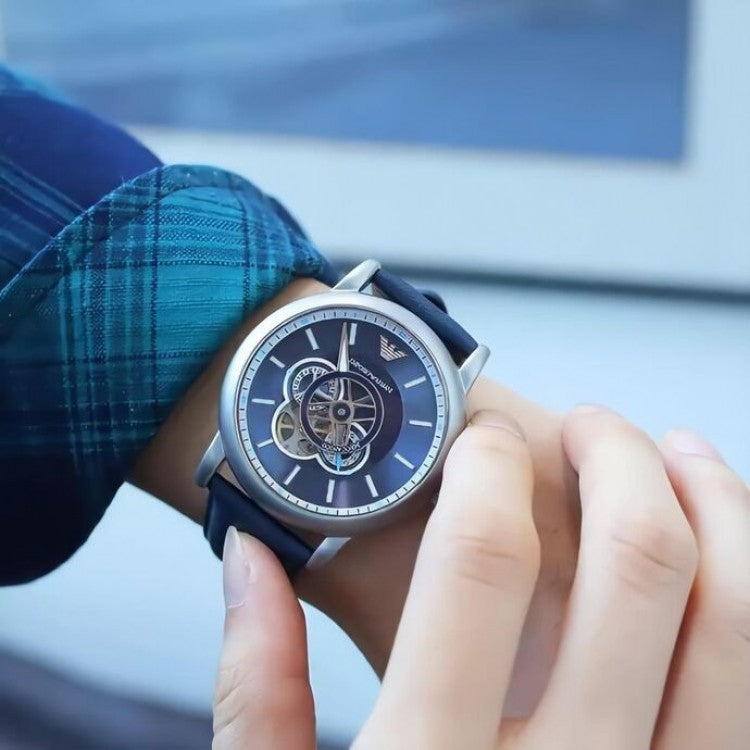 Emporio Armani Luigi Chronograph Blue Dial Black Leather Strap Watch For Men - AR60011 Buy Now By Emporio Armani