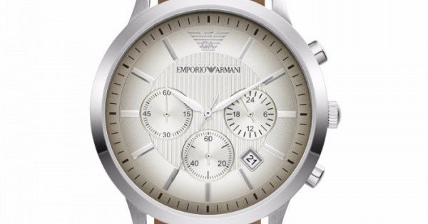 Emporio Armani Classic Chronograph Silver Dial Brown Leather Strap Watch For Men - AR2471 Buy Now By Emporio Armani