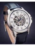 Fossil Grant Automatic Skeleton Silver Dial Blue Leather Strap Watch for Men - ME3111 Buy Now By Fossil