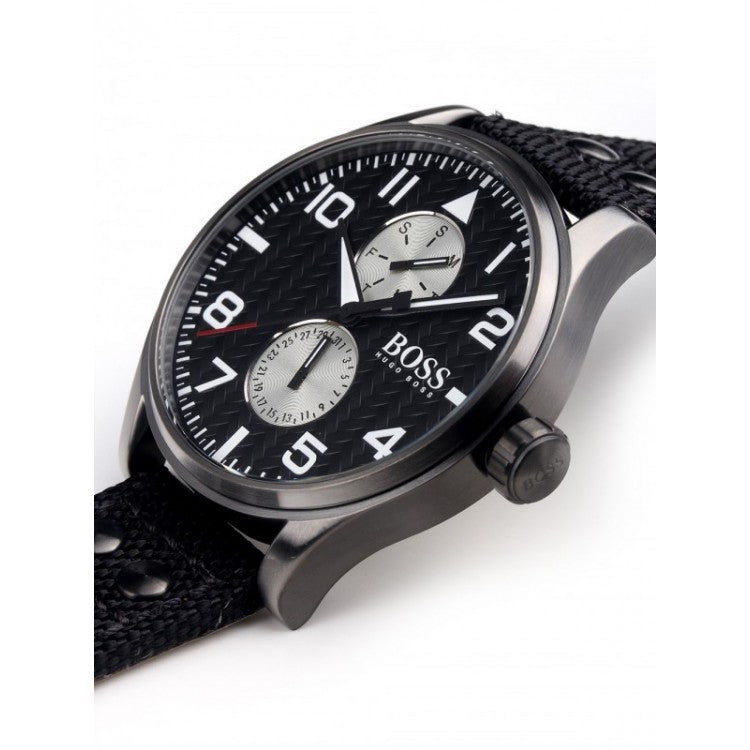Hugo Boss Aeroliner Maxx Quartz Black Dial Black Nylon Strap Watch For Men - HB1513086 Buy Now By Hugo Boss