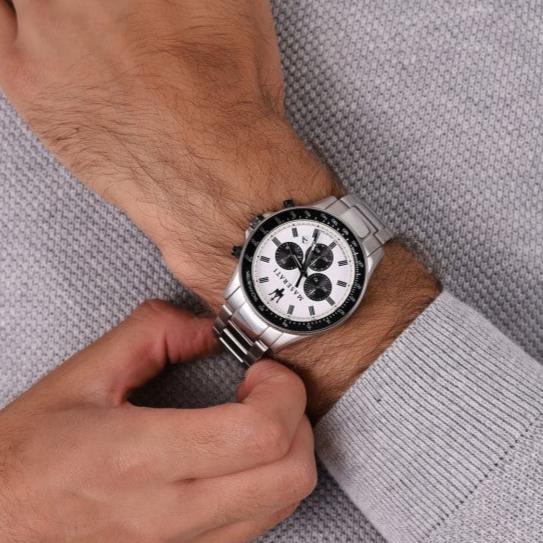 Maserati SFIDA Chronograph White Dial Silver Steel Strap Watch For Men - R8873640003 Buy Now By Maserati