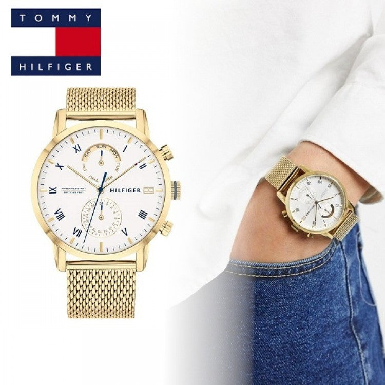 Tommy Hilfiger Kane White Dial Gold Mesh Bracelet Watch for Men - 1710403 Buy Now By Tommy Hilfiger