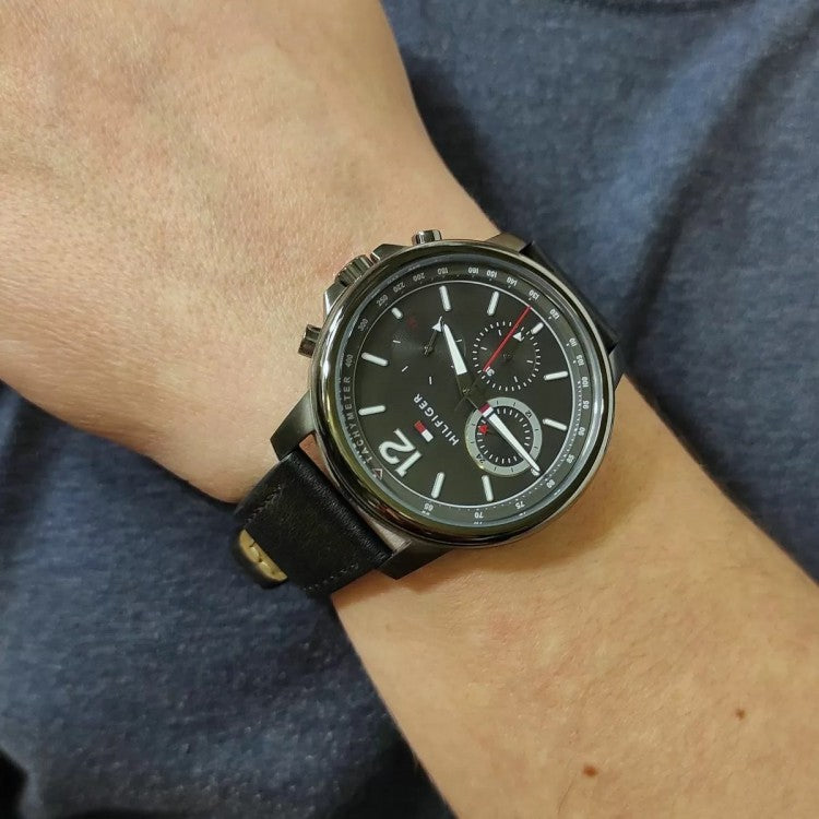 Tommy Hilfiger London Chronograph Grey Dial Black Leather Strap Watch for Men - 1791533 Buy Now By Tommy Hilfiger