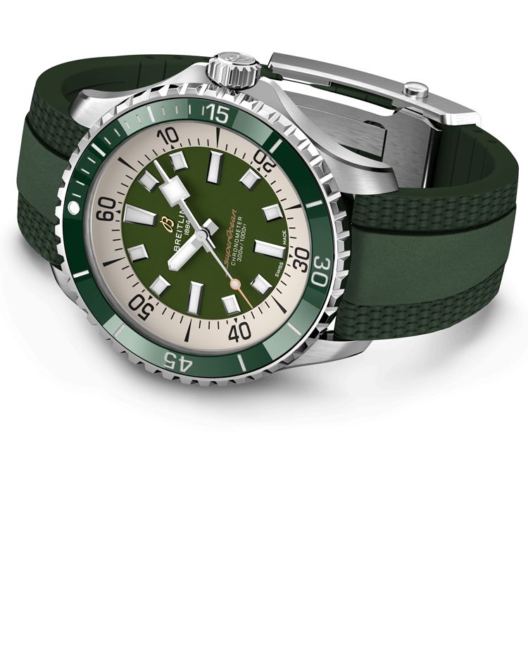 Breitling Superocean Automatic 44 Green Dial Green Rubber Strap Watch for Men - A17376A31L1S1 Buy Now By Breitling
