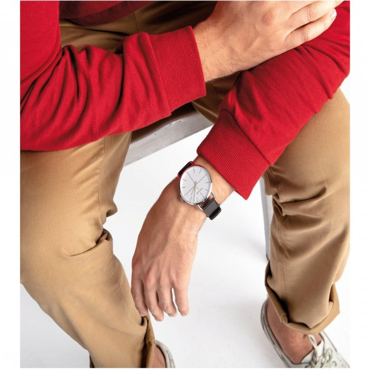 Calvin Klein Even Silver Dial Black Leather Strap Watch for Men - K7B211CY Buy Now By Calvin Klein