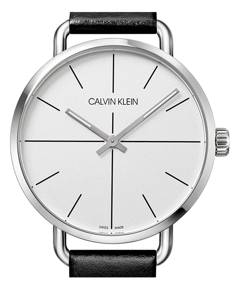 Calvin Klein Even Silver Dial Black Leather Strap Watch for Men - K7B211CY Buy Now By Calvin Klein