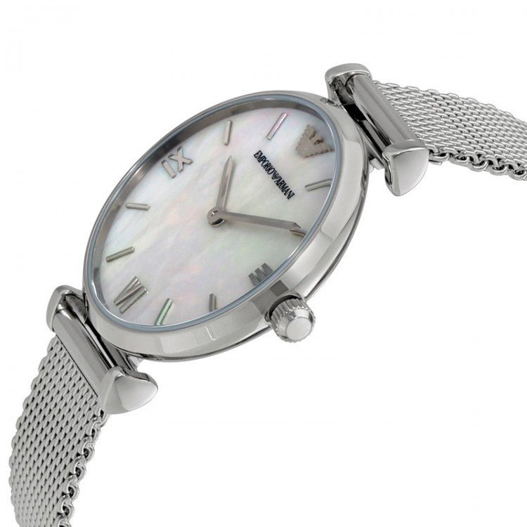 Emporio Armani Gianni T Bar Mother of Pearl Dial Silver Steel Strap Watch For Women - AR1955 Buy Now By Emporio Armani
